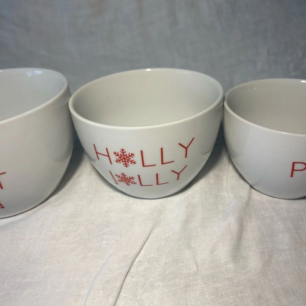 Crate&Barrel White and Red Holiday Bowls